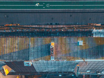 Drone view of building by road