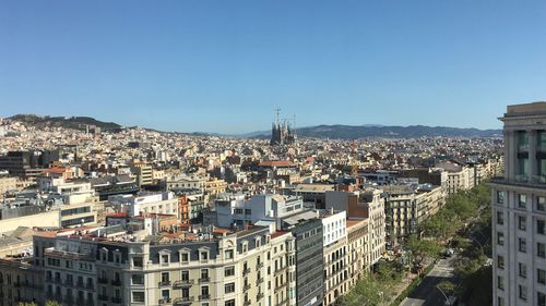 Cityscape against clear sky