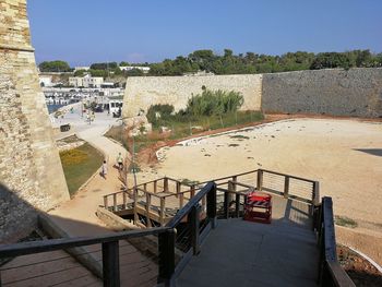 High angle view of buildings against sky