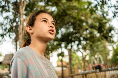 Beautiful girl, model, asian white teen, gardening, forest, nature, thailand