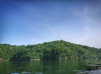 Scenic view of lake against clear sky