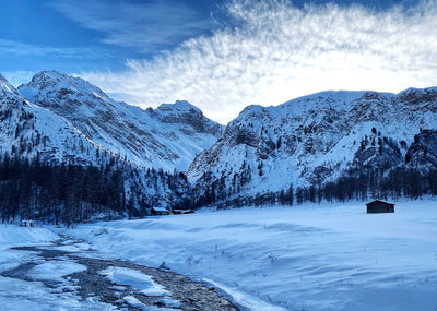 Scenic view of snowcapped mountains against sky