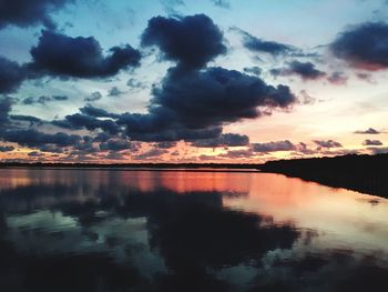 Scenic view of lake against cloudy sky