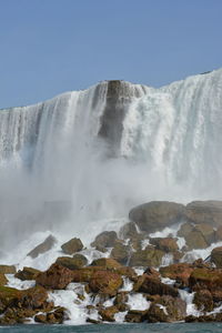 Scenic view of waterfall against clear sky