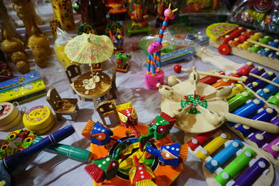 High angle view of candies for sale at market stall