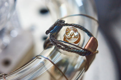 Close-up of drink on metal