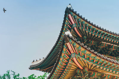 Low angle view of traditional building against sky in korea