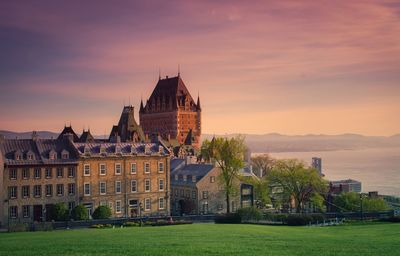 Chateau frontenac hotel against sky during sunset