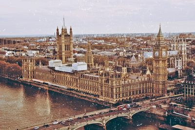 Aerial view of westminster palace from london eye capsule