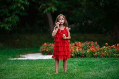 Woman standing on field