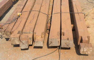 High angle view of wood at construction site