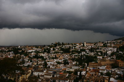 View of cityscape against cloudy sky