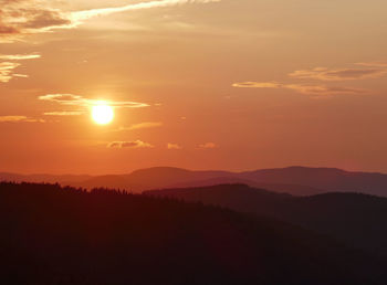 Scenic view of silhouette mountains against sky during sunset