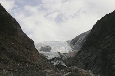 Scenic view of mountains against cloudy sky