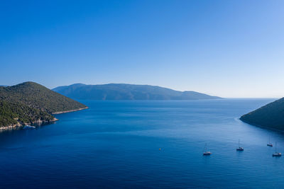 Scenic view of sea against clear blue sky