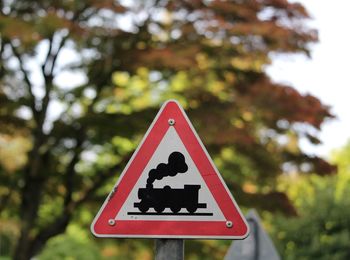 Low angle view of road sign against trees