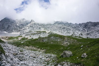 Scenic view of rocky mountains against sky