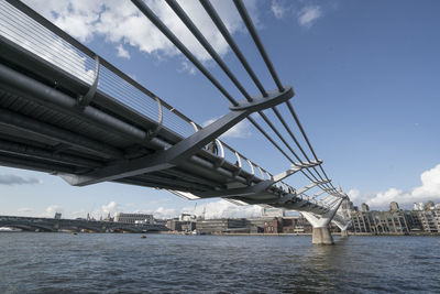 Bridge over sea against sky in city