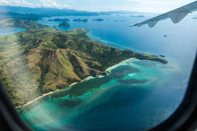 Aerial view of sea and mountains