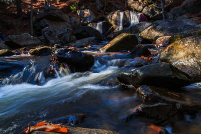 Stream flowing through rocks in forest