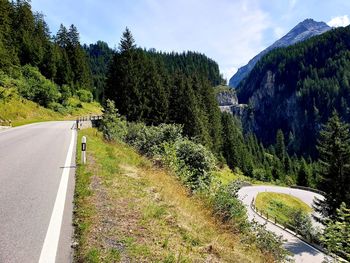 Scenic view of road by trees against sky