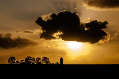Silhouette of building against cloudy sky during sunset