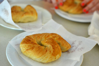 Close-up of breakfast served on table