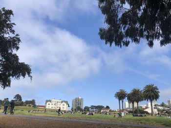 Palm trees and buildings against sky