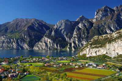 Scenic view of landscape against clear blue sky