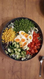 High angle view of fruits in bowl on table