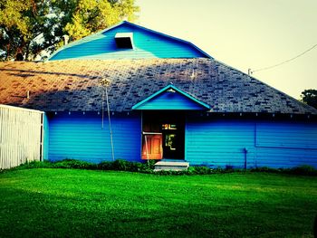 View of built structure against blue sky