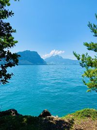 Scenic view of sea against blue sky