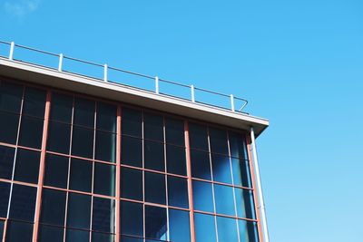 Low angle view of building against clear blue sky