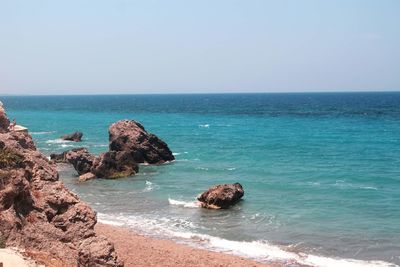 Scenic view of sea against clear sky