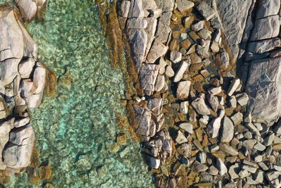 Water flowing between rocks