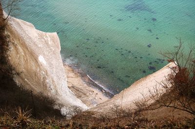 High angle view of cliff by sea at jasmund national park