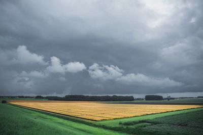 Scenic view of field against cloudy sky