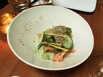 High angle view of meal served in plate