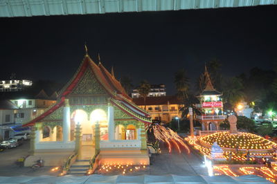 Illuminated buildings at night