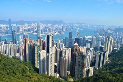 Panoramic view of city and buildings against sky