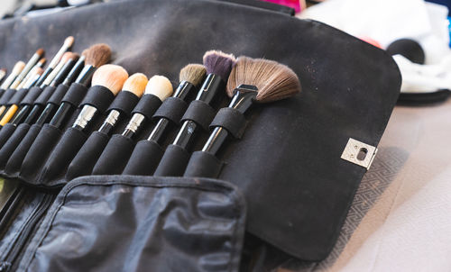 High angle view of tools on table