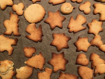 High angle view of cookies on table