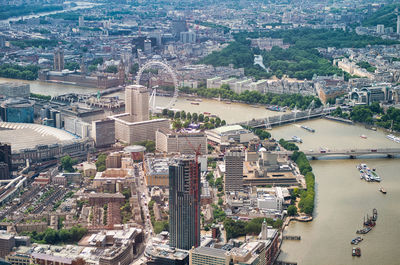 High angle view of buildings in city