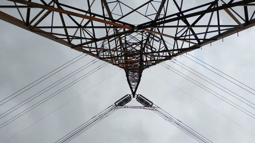 Low angle view of electricity pylon against sky