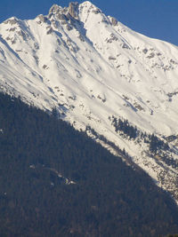 Scenic view of snow covered mountains against sky