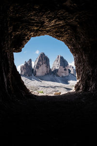 Rock formation of tre cime di lavaredo in the dolomites