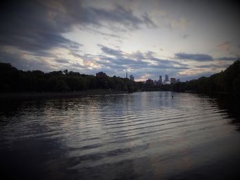 Scenic view of lake against sky during sunset