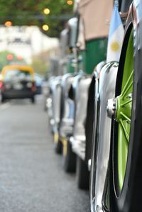 Close-up of car wheel on road