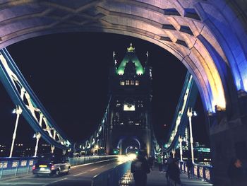 View of bridge at night