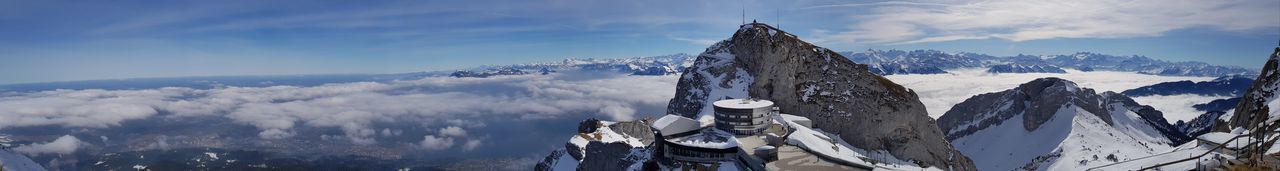 Panoramic view of snowcapped mountains against sky